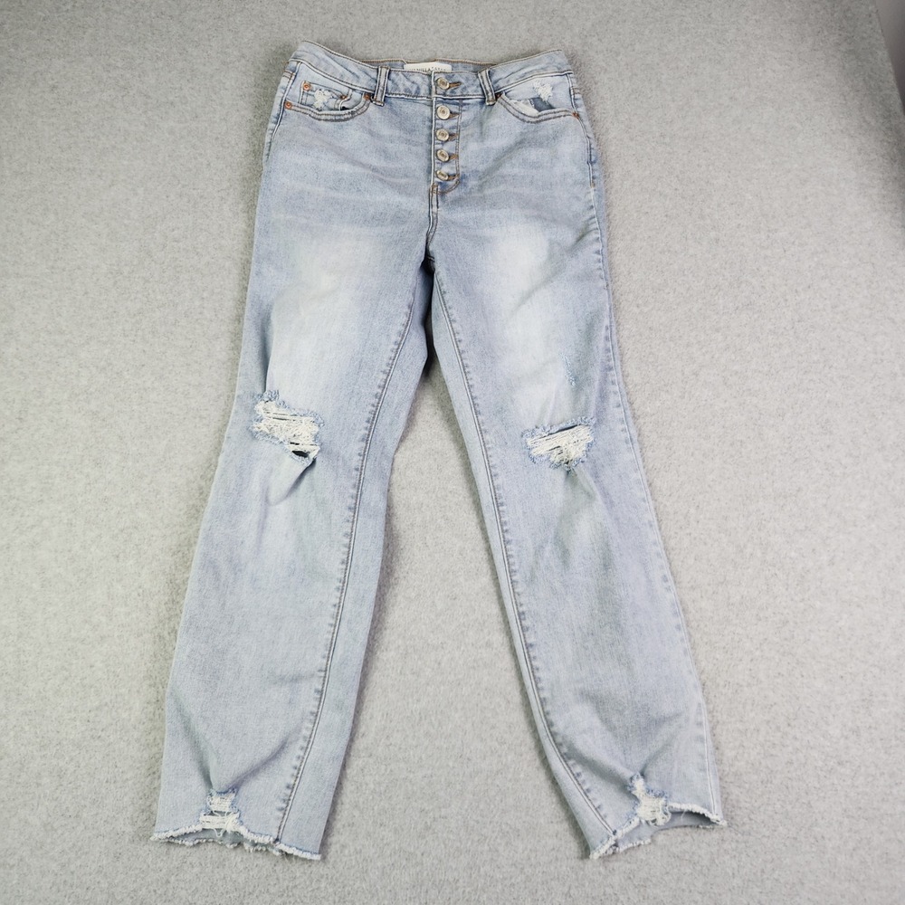 Vanilla Star Jeans Womens 9 Blue Denim High Rise Straight Leg Button Fly Raw Hem